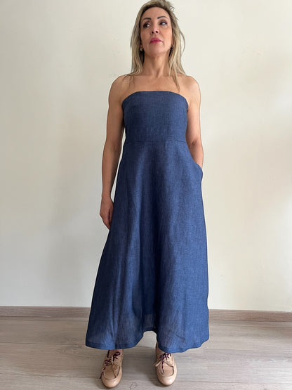 Abito con punto smock dietro art. BLUE CENTOLINO