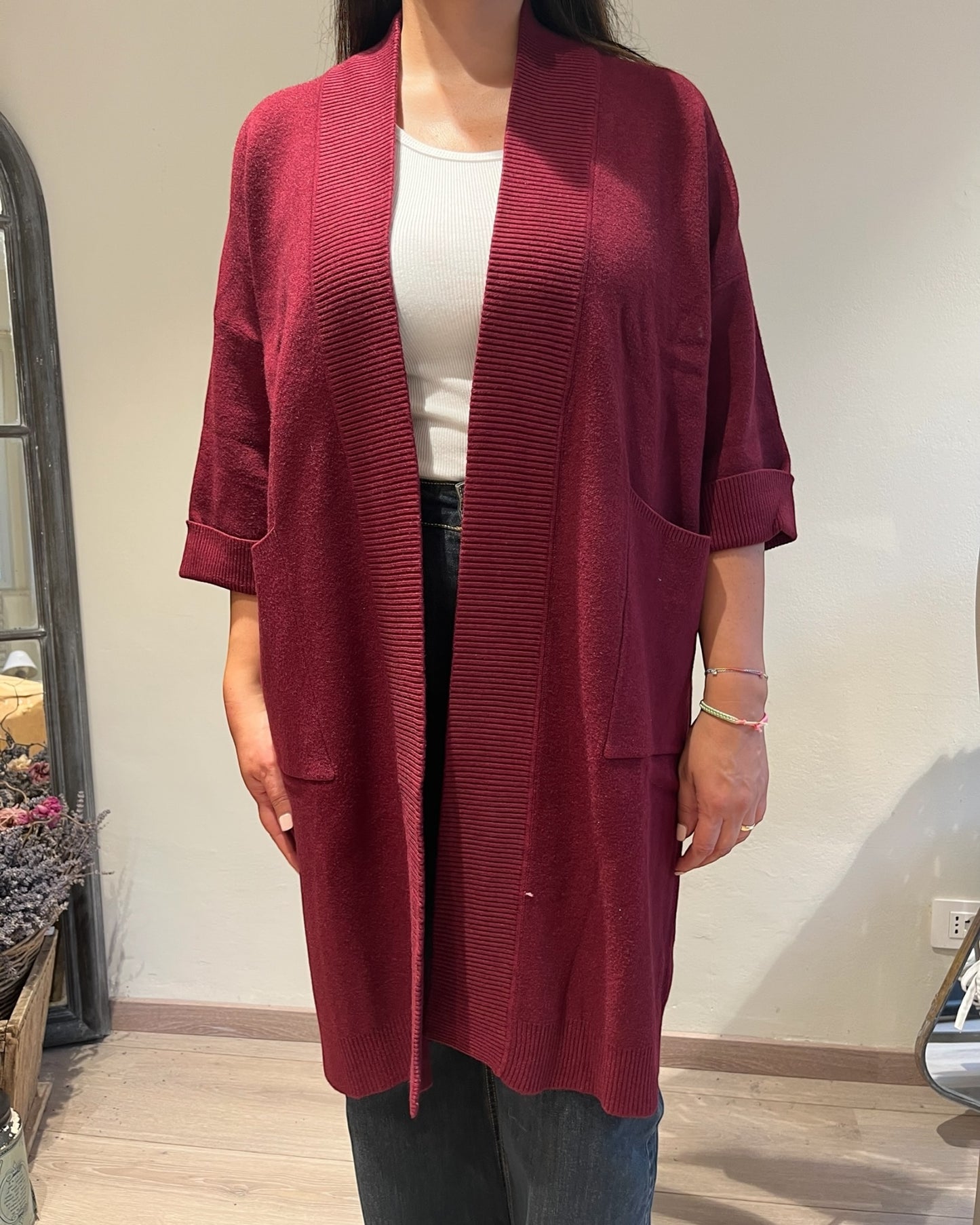 Cardigan lungo con manica 3/4 e tasca art.al0771 CHEAP&CHIC