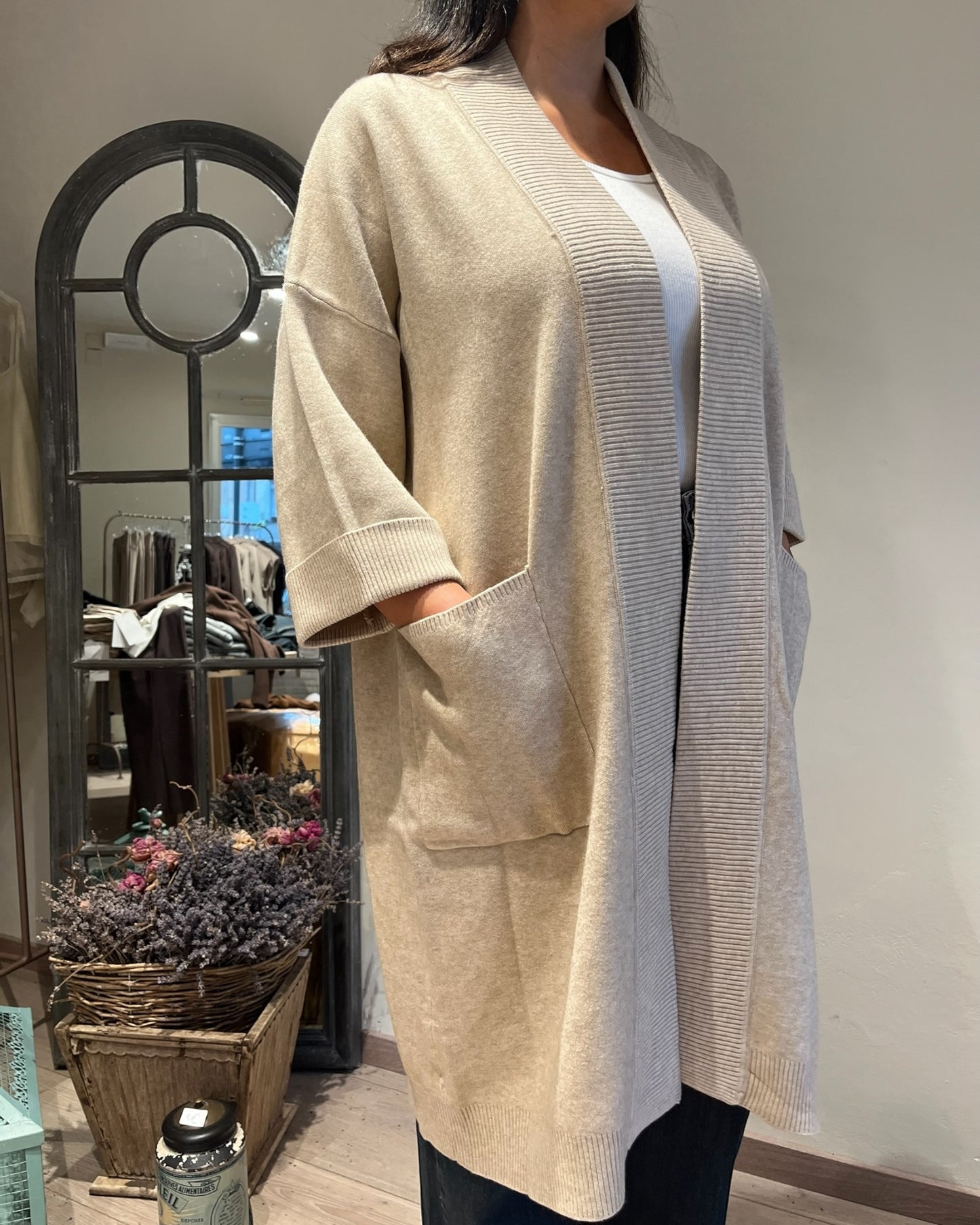 Cardigan lungo con manica 3/4 e tasca art.al0771 CHEAP&CHIC