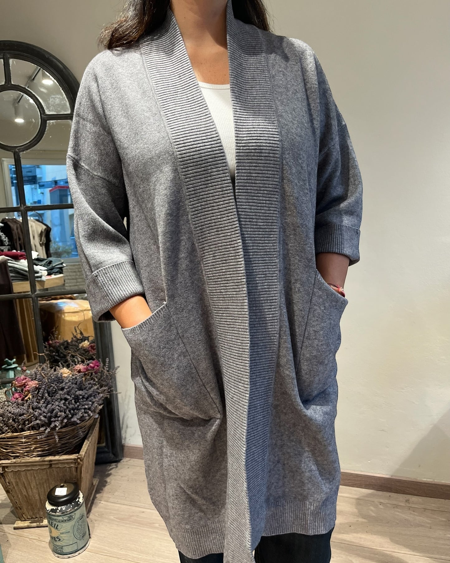 Cardigan lungo con manica 3/4 e tasca art.al0771 CHEAP&CHIC