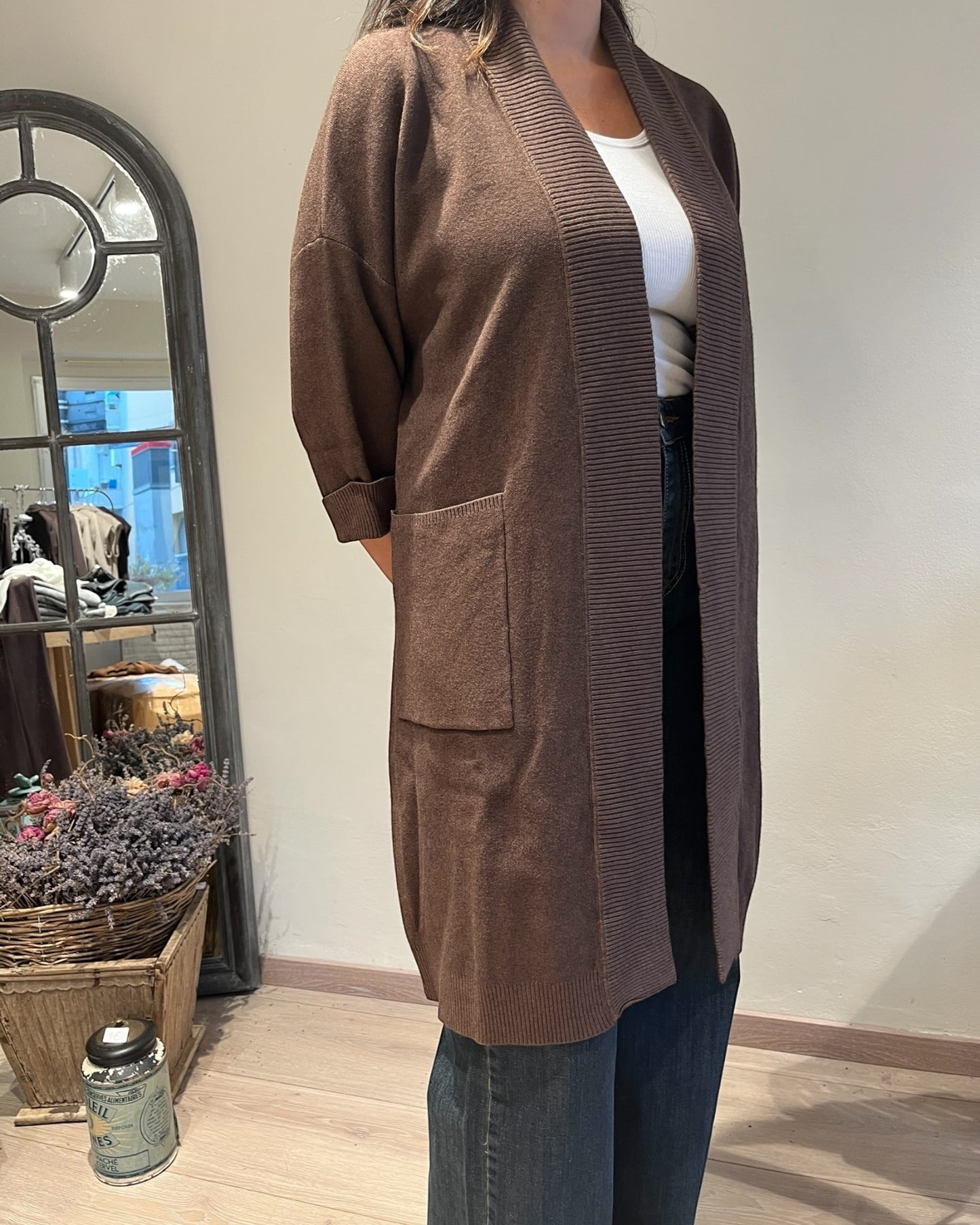 Cardigan lungo con manica 3/4 e tasca art.al0771 CHEAP&CHIC