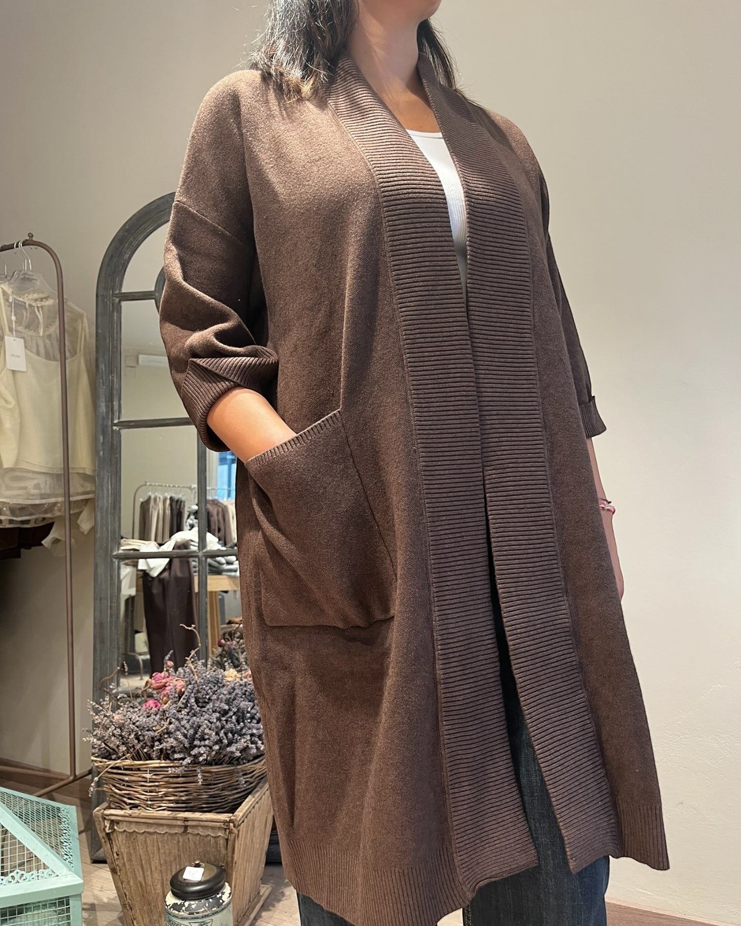 Cardigan lungo con manica 3/4 e tasca art.al0771 CHEAP&CHIC