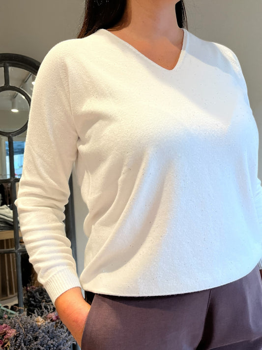 Maglia con scollo a V e micro paillettes art.L129YB FARUTI Lola di Sandro ferrone