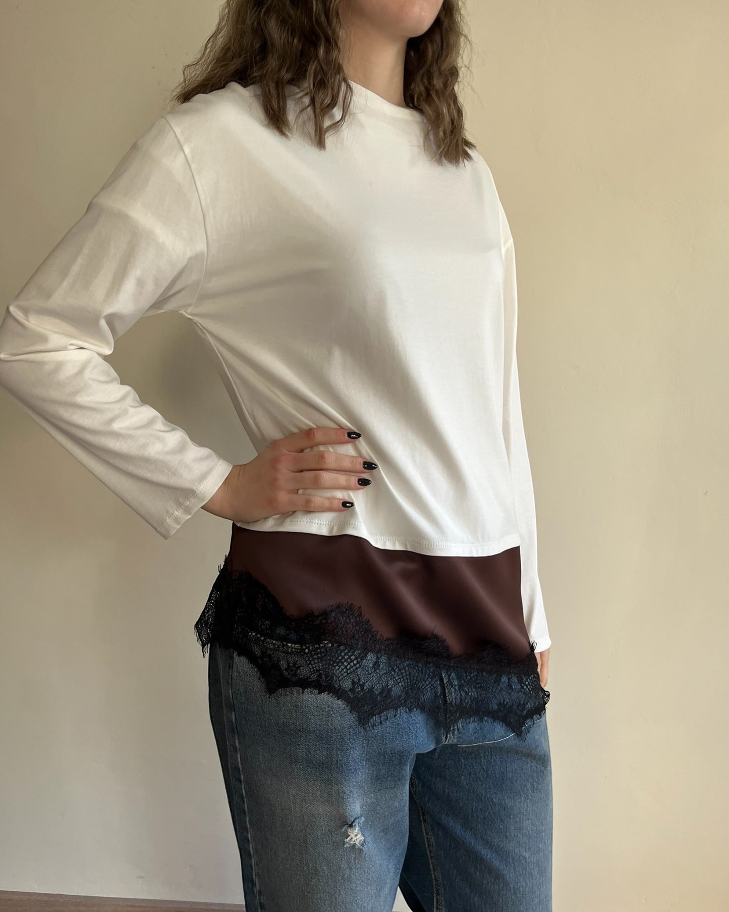 T-shirt manica lunga + raso e pizzo art. FW250098 TENSIONE IN