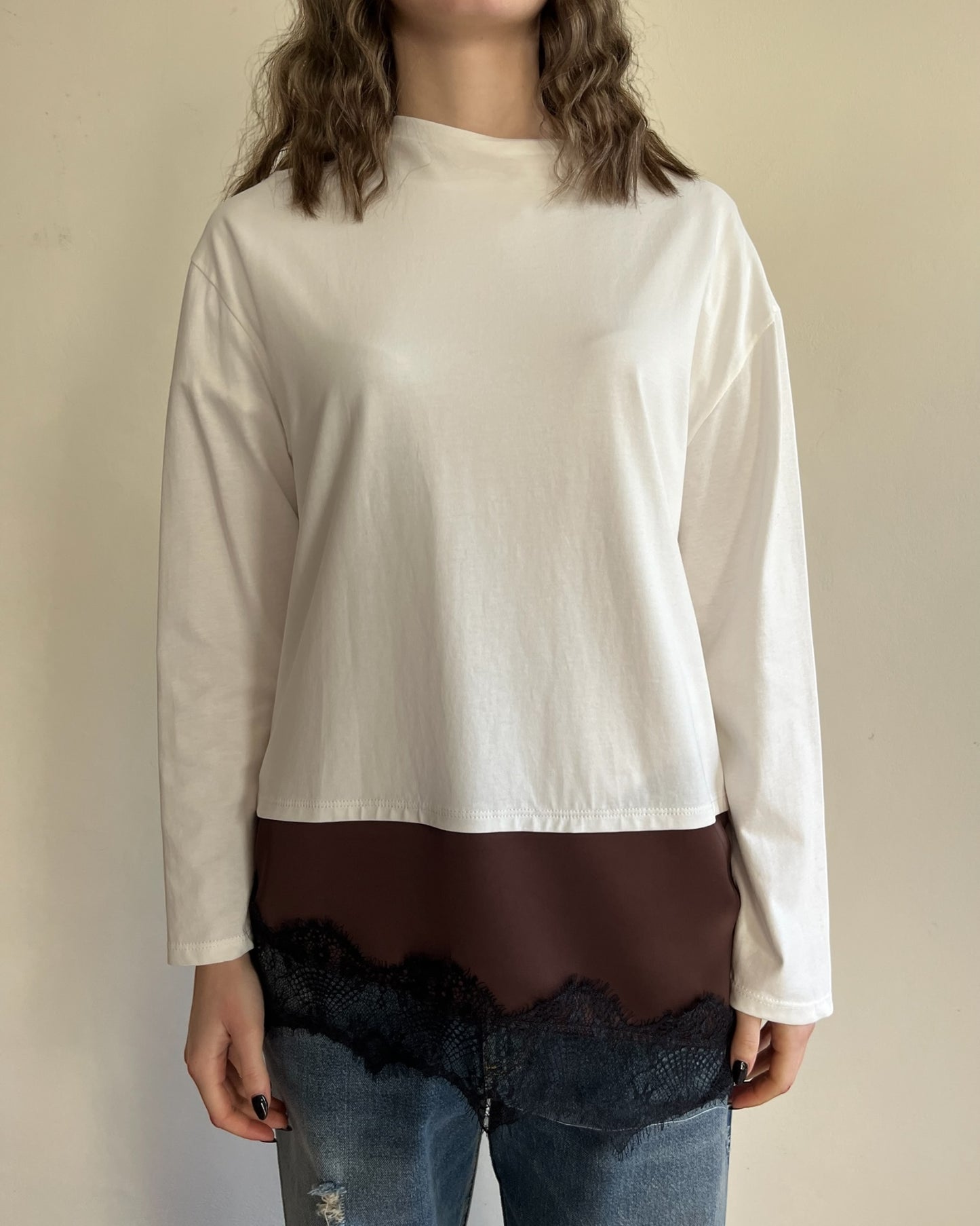 T-shirt manica lunga + raso e pizzo art. FW250098 TENSIONE IN