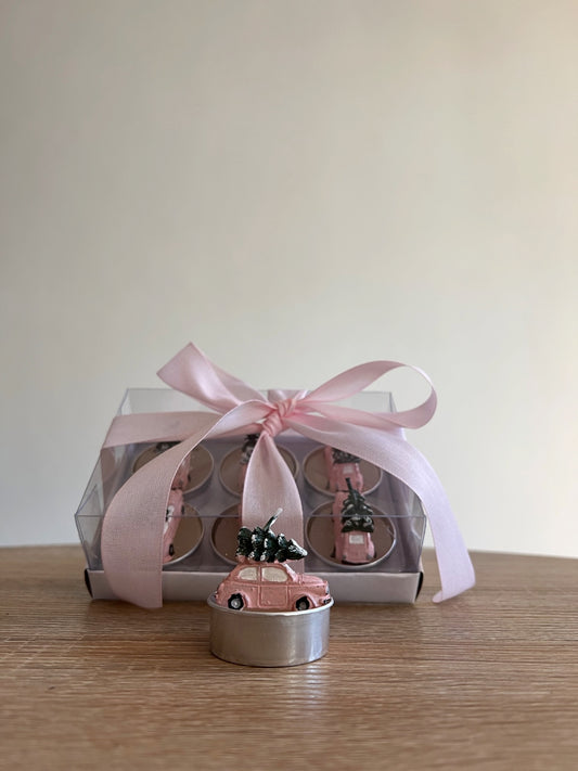 Set di Candele Natalizie con Auto Rosa