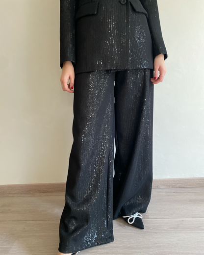 Pantalone palazzo con paillettes ricoperte art. W23P643  TENSIONE IN