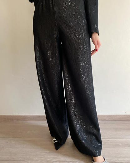 Pantalone palazzo con paillettes ricoperte art. W23P643  TENSIONE IN