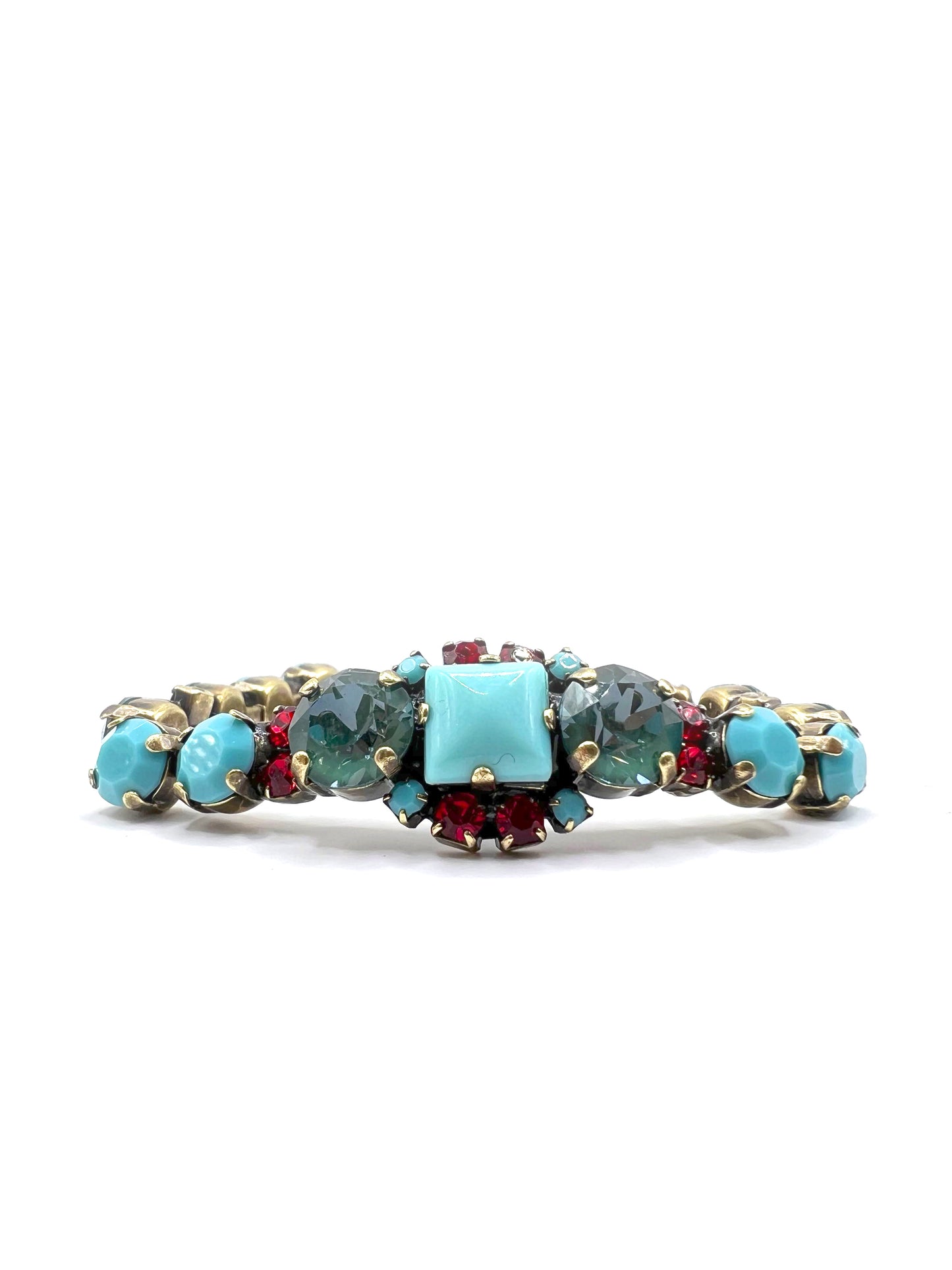 Bracciale con cristallo centrale celeste e accenti rossi DIMITRIADIS