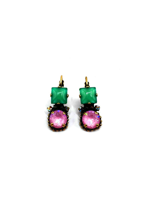 Orecchini con pietra verde smeraldo e cristallo rosa DIMITRIADIS