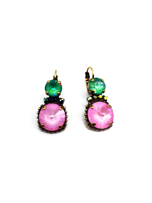 Orecchini con cristalli verde smeraldo e rosa DIMITRIADIS
