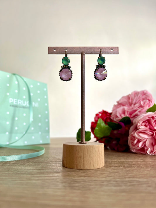 Orecchini con cristalli verde smeraldo e rosa DIMITRIADIS