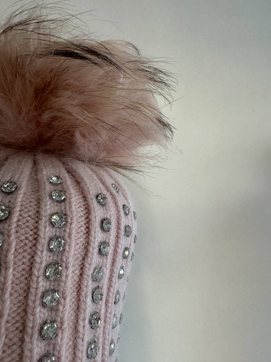 Berretto Rosa con Strass e Pompon